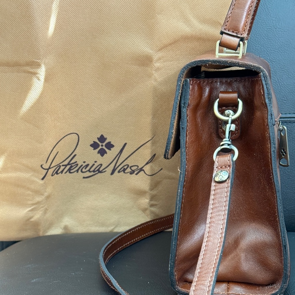 Patricia Nash Chauny Leather Onstage Distressed Crossbody Satchel Purse - Picture 6 of 7